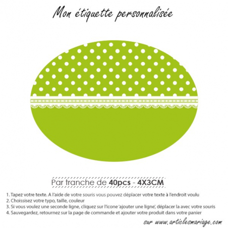Etiquette vichy ovale couché verte 